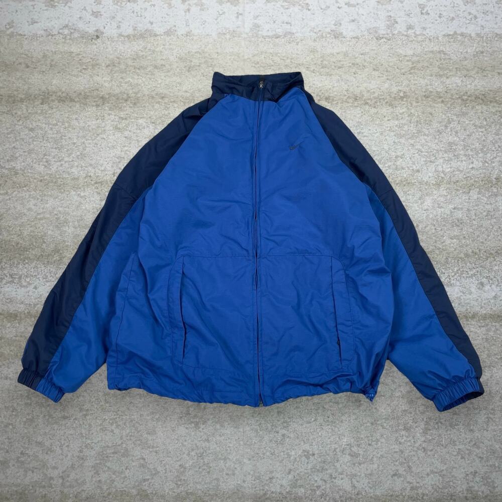 Vintage Y2K Nike Windbreaker Jacket Mens L Royal Blue Full Zip Lined Nylon